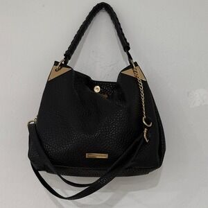 Christian Siriano for Payless Black Textured Shoulder Bag Gold Chain Accents